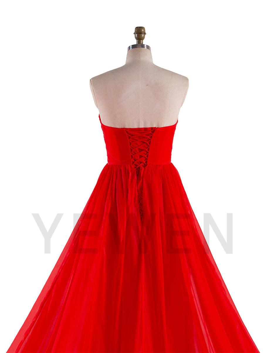 Red Flying Dress for Photoshoot Long Train Silk Soft Organza Flowy Dress YW240111-1