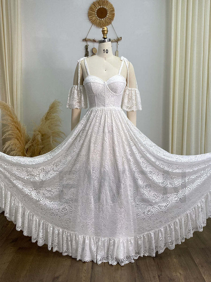 Boho Lace Maxi Dress for Wedding Vintage Bohemian Bridal Dress Elopement Dress YW240036