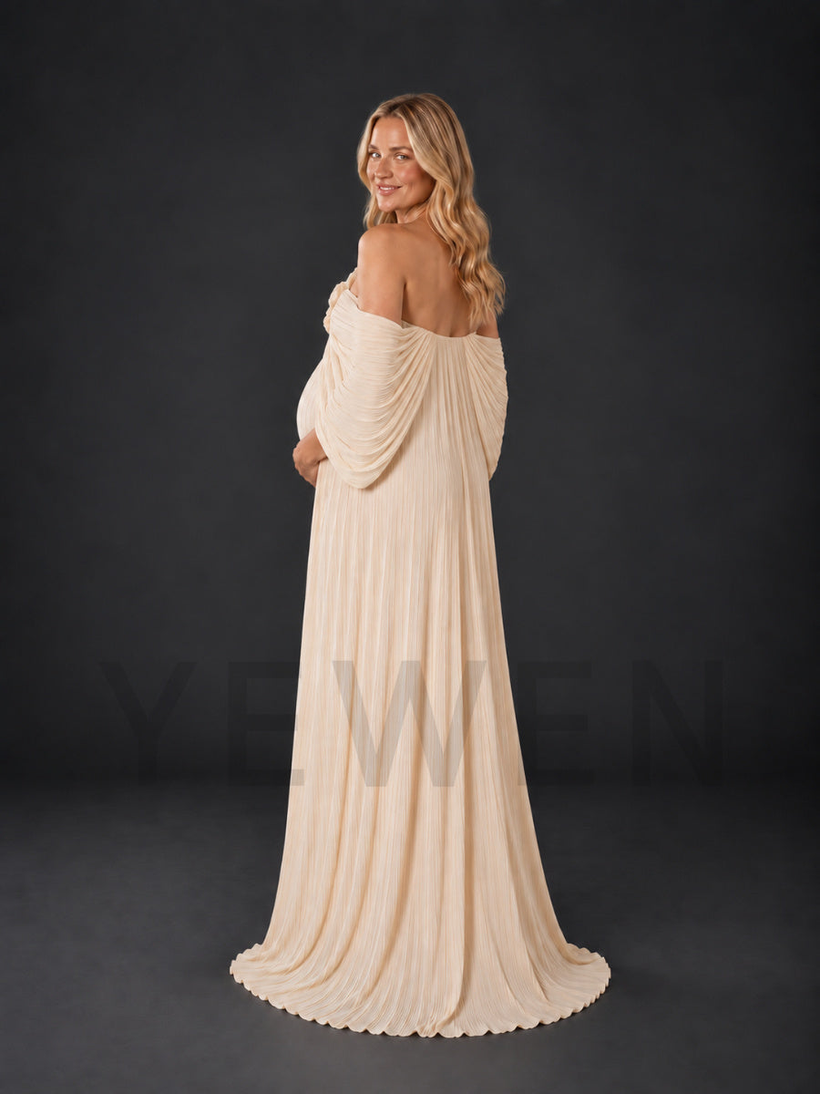Off-Shoulder 3D Handmade Flower Maternity Photoshoot Gown HY269005