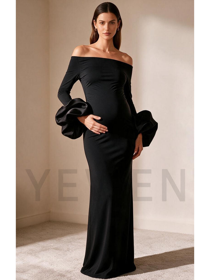 Black Oversized Ruffle Cuffs Maternity Baby Shower Dress YD260833