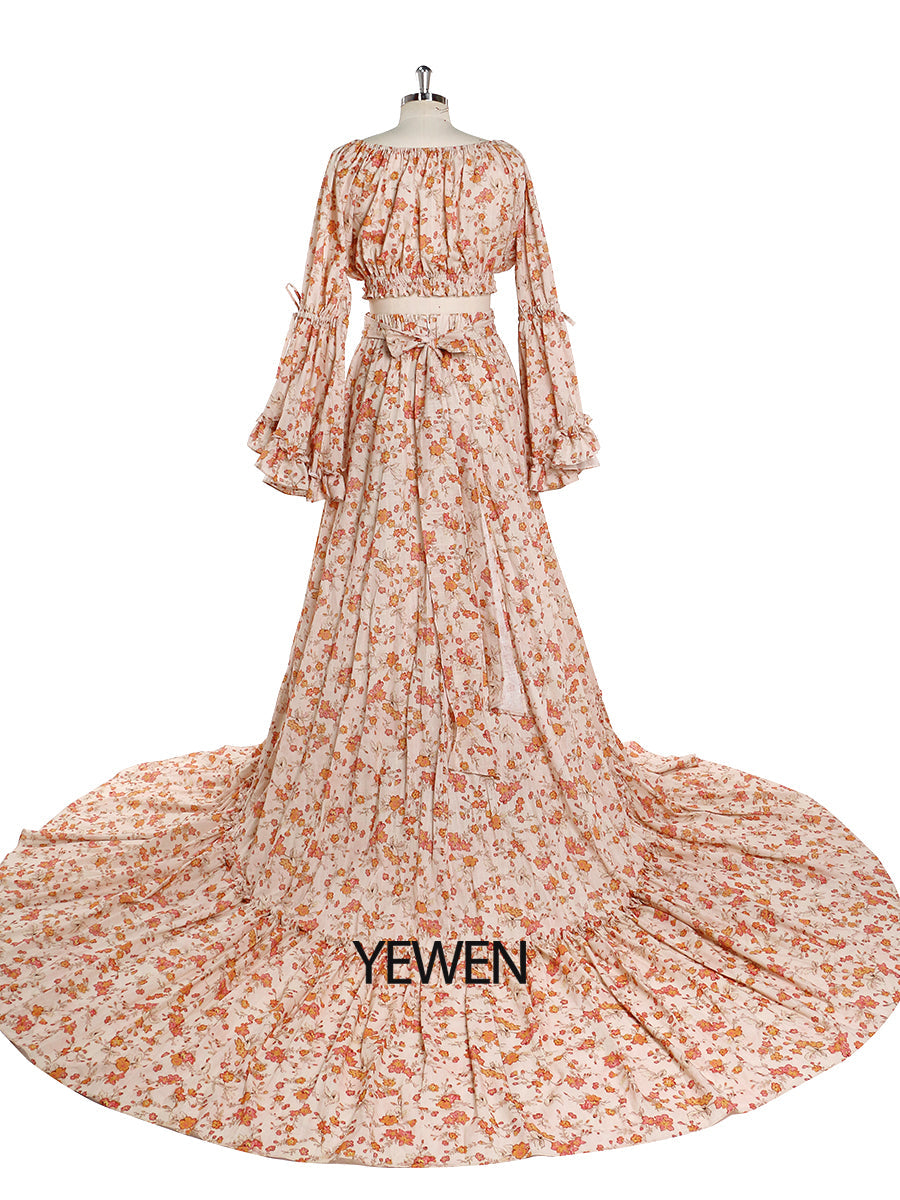 Elegant Cotton Floral Print Woman Maxi Dress Boho Beach 2 Pieces Gown 12 / Picture Color Elegant Cotton Floral Print Woman Maxi Dress Boho Beach 2 Pieces Gown 12 / Picture Color