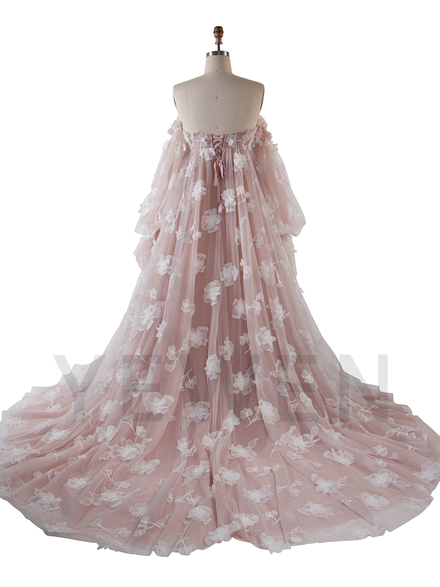 3D Floral Appliques Pregnant women Gown Photography Dress for Baby Shower Front Split YW251048