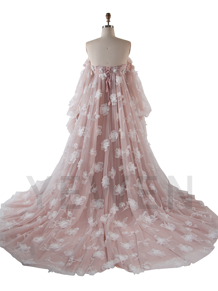 3D Floral Appliques Pregnant women Gown Photography Dress for Baby Shower Front Split YW251048