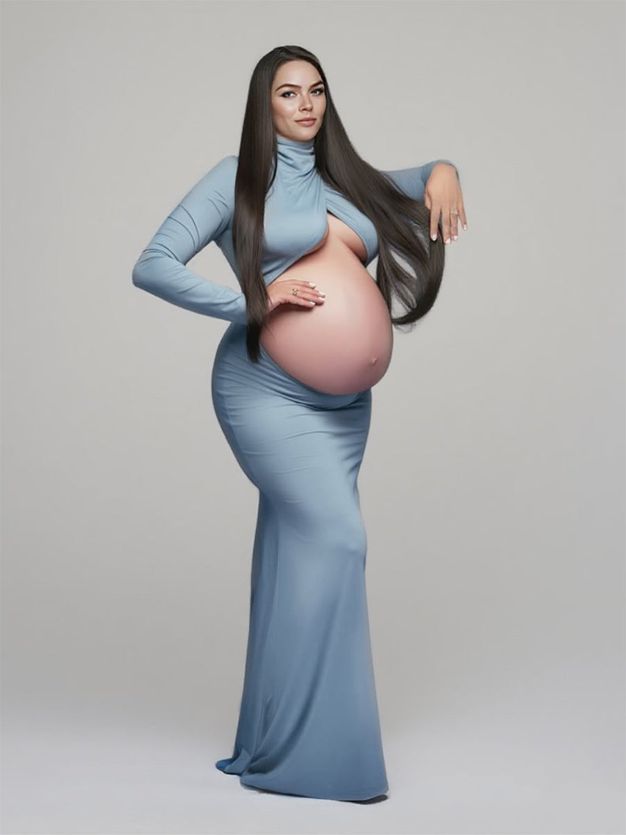 Long Sleeves Stretchy Fabric Red Maternity Dresses for Photoshoot Show Belly Baby Shower Dresses YW243168