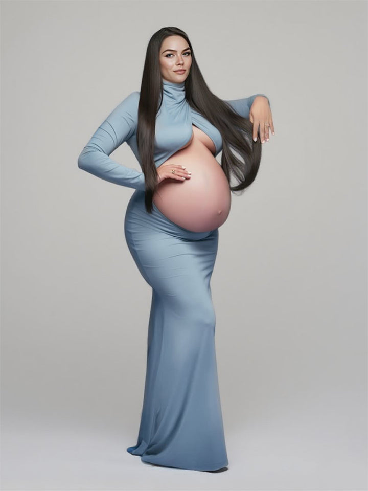 Long Sleeves Stretchy Fabric Red Maternity Dresses for Photoshoot Show Belly Baby Shower Dresses YW243168