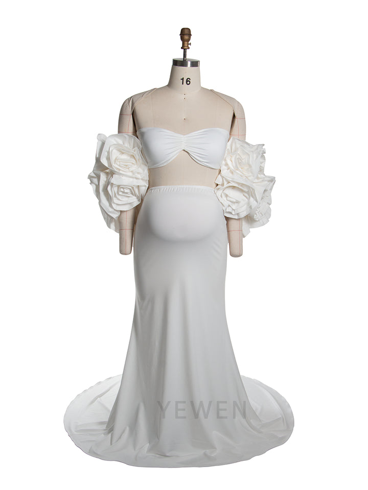 Red Maternity Flowers Cape with Skirt  2 Piece Set Pregnant Gowns Baby Shower Dress YW251040