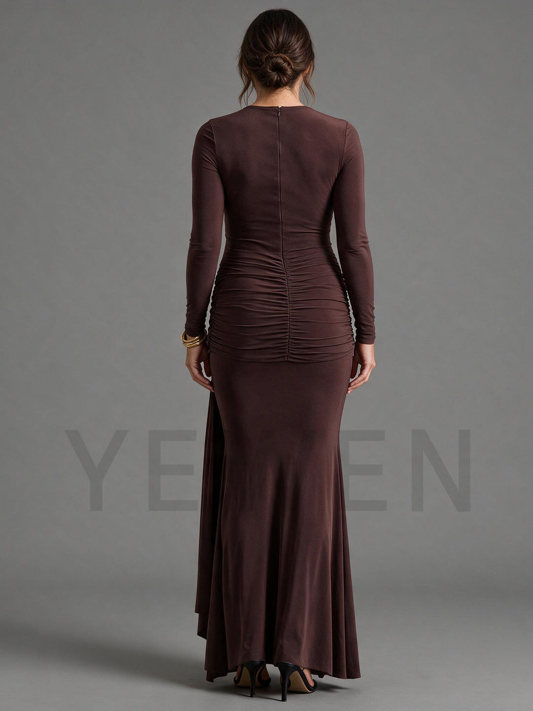 Brown Ruched Maternity Dress Fall Baby Shower Photoshoot Gown