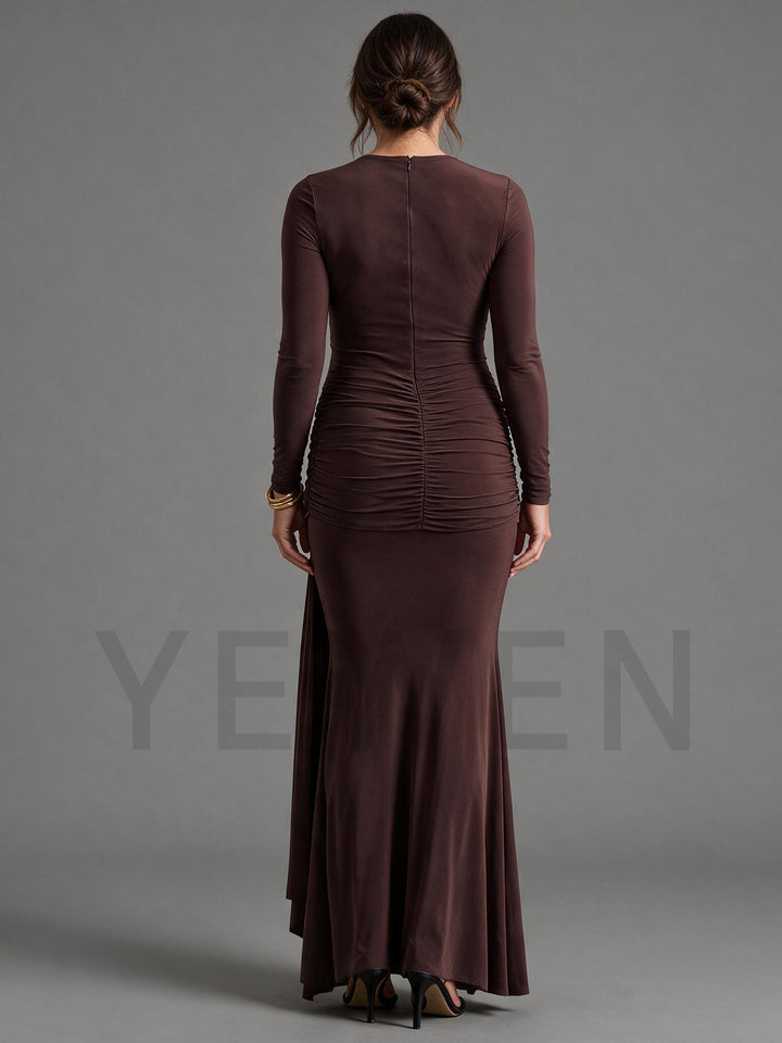 Brown Ruched Maternity Dress Fall Baby Shower Photoshoot Gown