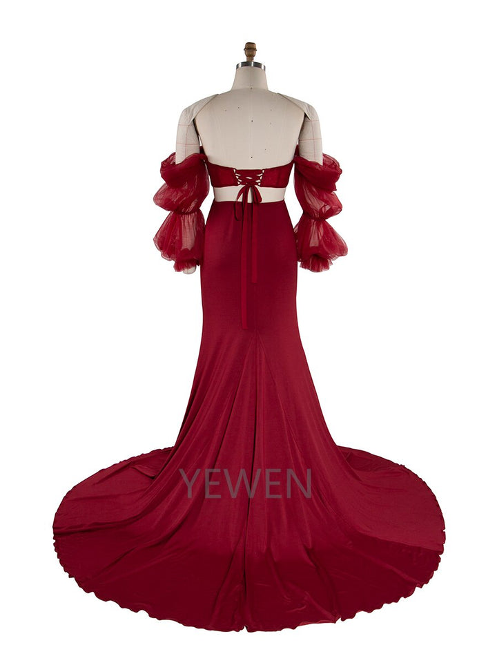 2 Piece Set Sheer Sleeves Stretchy Fabric Maternity Dresses for Photoshoot Baby Shower Dresses YW243148