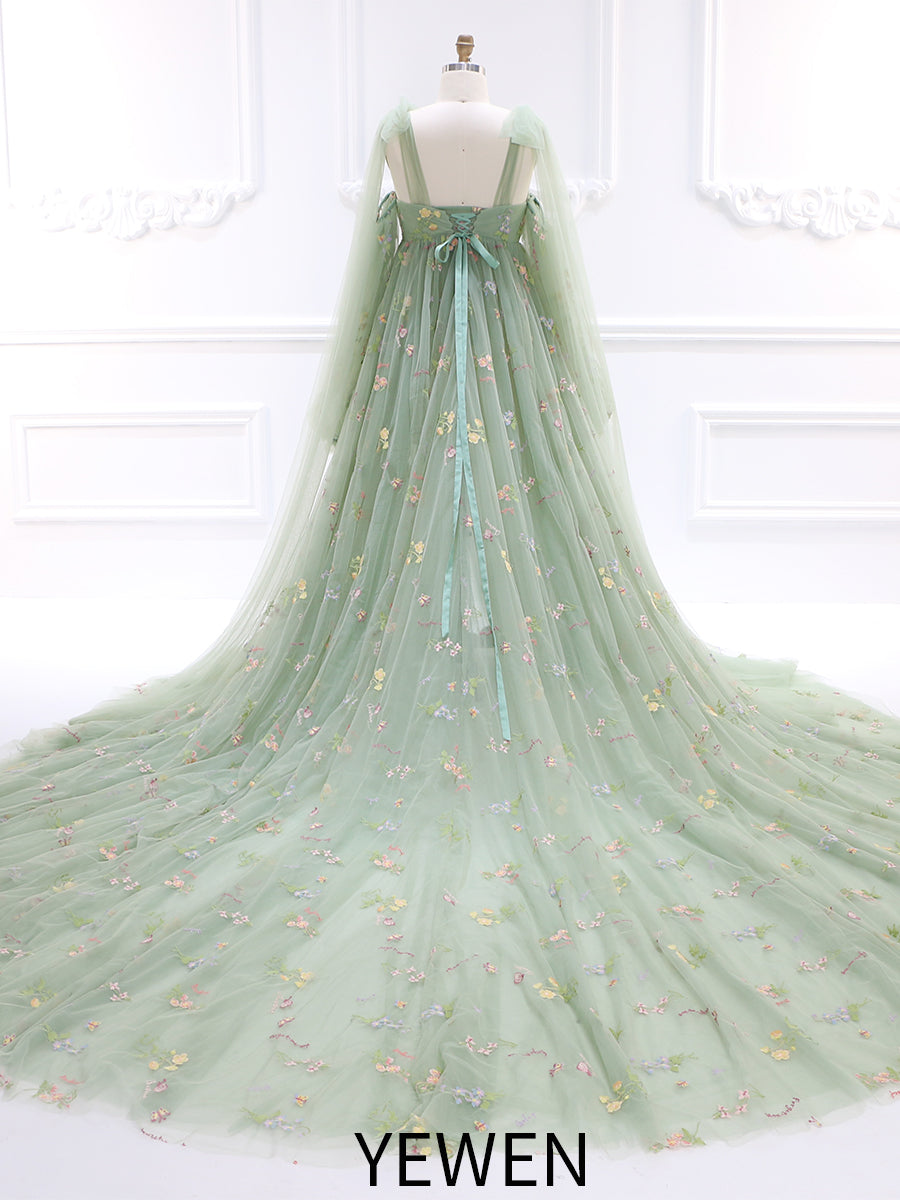Sage Green Elegant Embroidered Lace Maternity Dress for Photo Shoot Detachable Long Sleeves YW230315 Sage Green Elegant Embroidered Lace Maternity Dress for Photo Shoot Detachable Long Sleeves YW230315