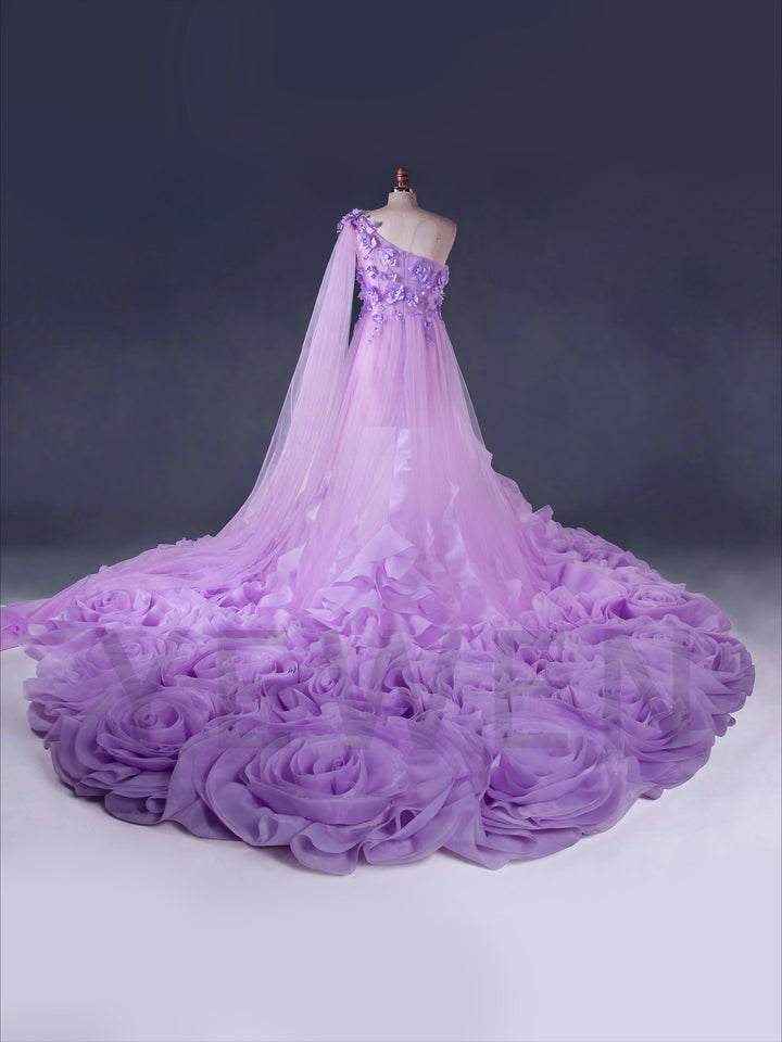 Lavender  One-Shoulder Photo Shoot Dress Ruched Tulle Colored Bridal Gown YW260340