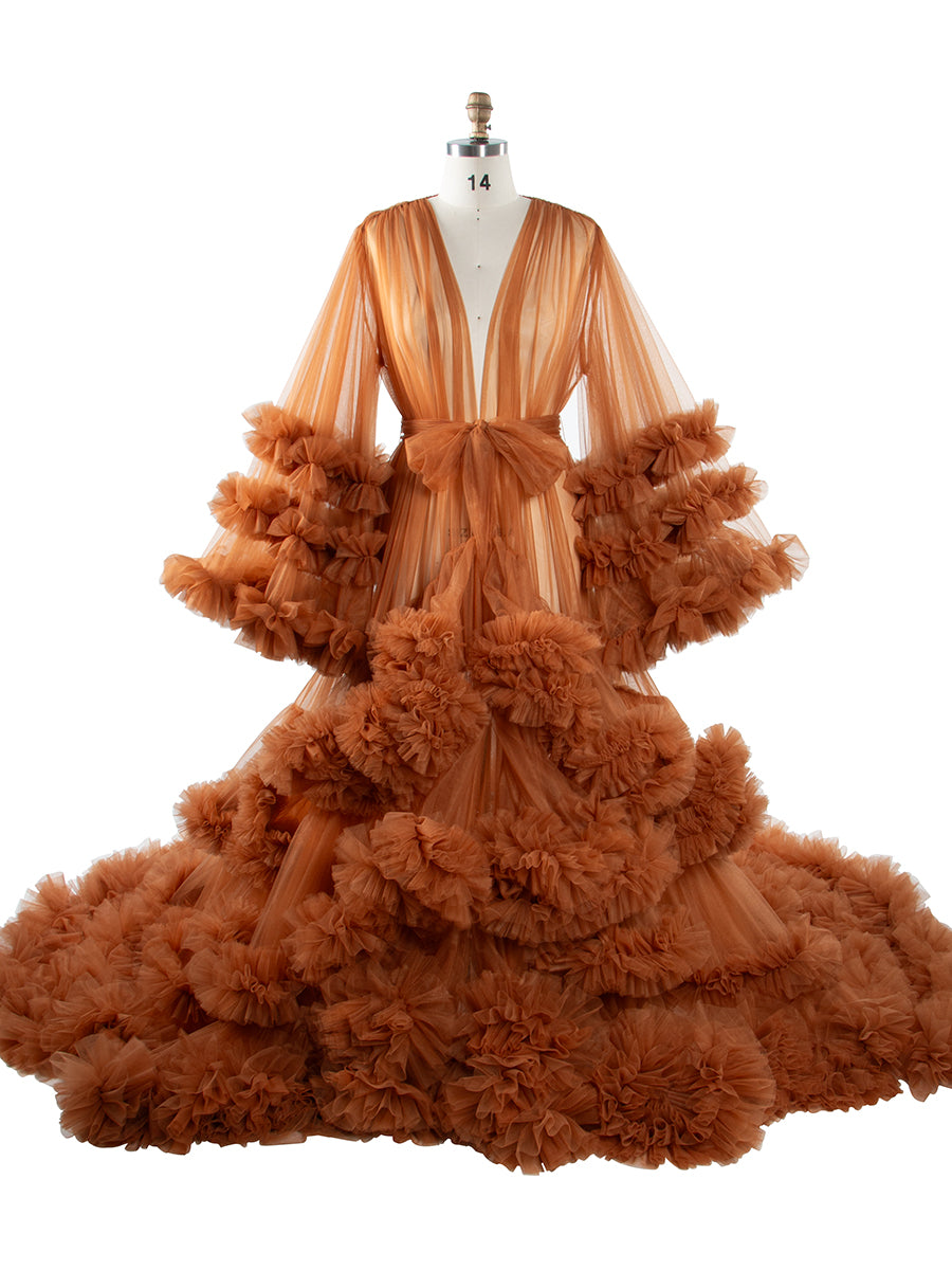 Tulle Ruffles Long Maternity Dress for Baby Shower Photography Pregnant Dress YW220931