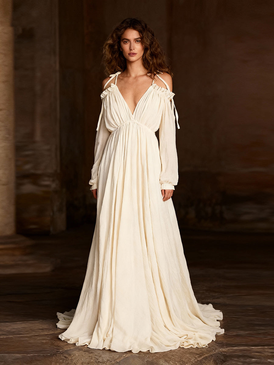 Adjustable Neck Long Sleeves Side Slit Photo Shoot Dresses Photography Props YEWEN YW230307 22W-24W / M38