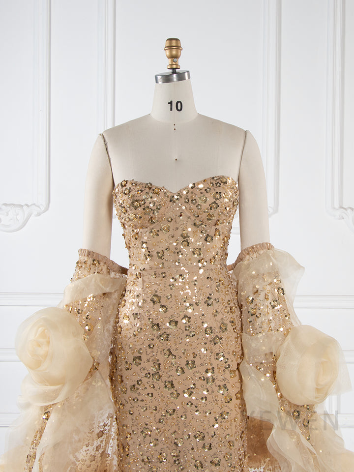 Luxury Beaded Mermaid Dress with Handmade flower Jacket Celebrity Dress YW251043