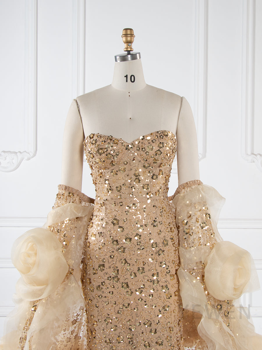 Luxury Beaded Mermaid Dress with Handmade flower Jacket Celebrity Dress YW251043 Luxury Beaded Mermaid Dress with Handmade flower Jacket Celebrity Dress YW251043
