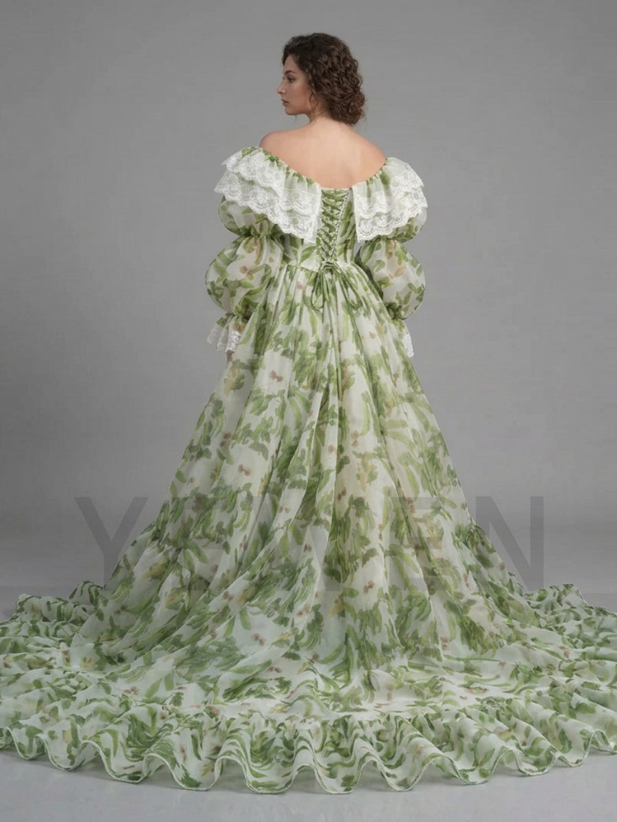 Floral Off-Shoulder Lace Ruffle Puff Sleeve Princess Dress YD260922