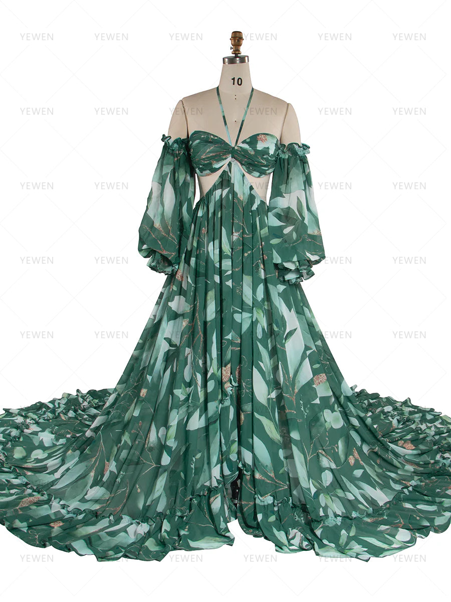 Bohemian Printed Chiffon Maternity Dress for Photoshoot Pregnancy Dress Photoshoot YW240526