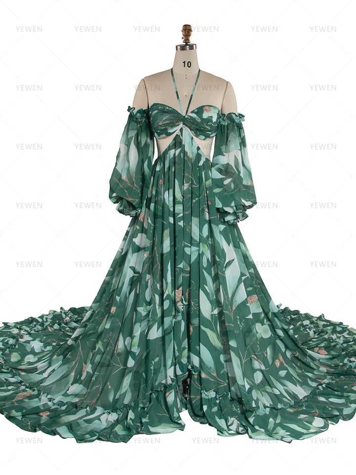 Bohemian Printed Chiffon Maternity Dress for Photoshoot Pregnancy Dress Photoshoot YW240526