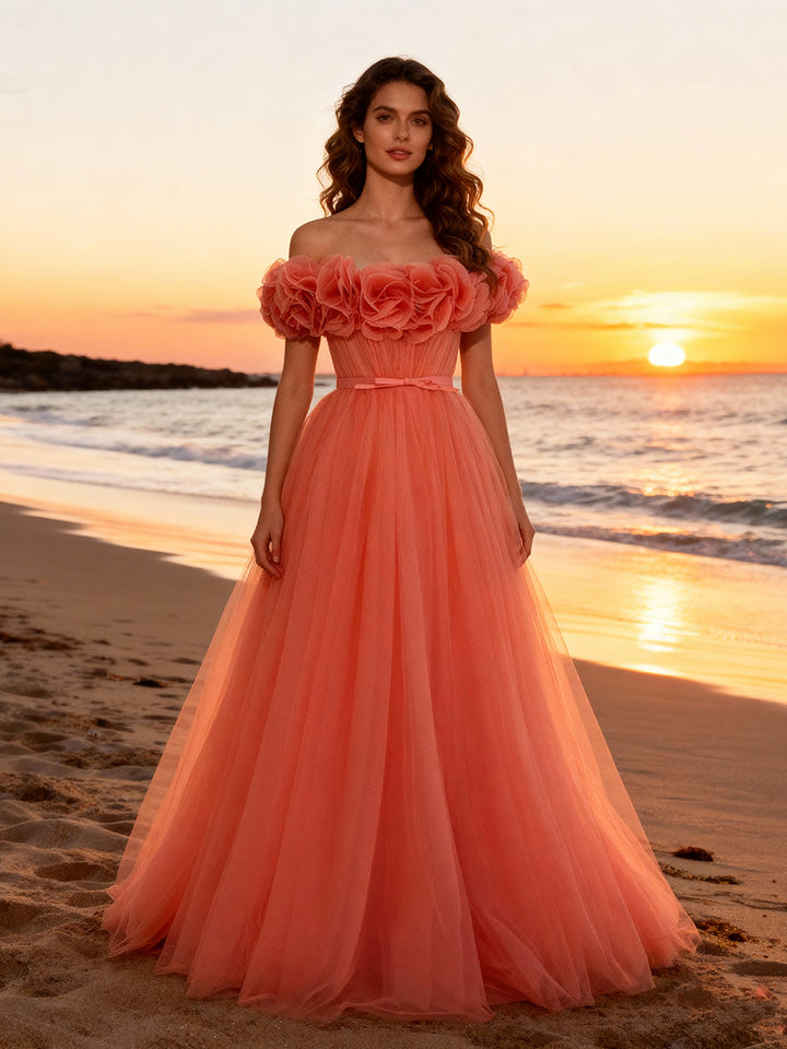 Orange Tulle Evening Gown Women's Prom Party Dress Bespoke Occation Dresses