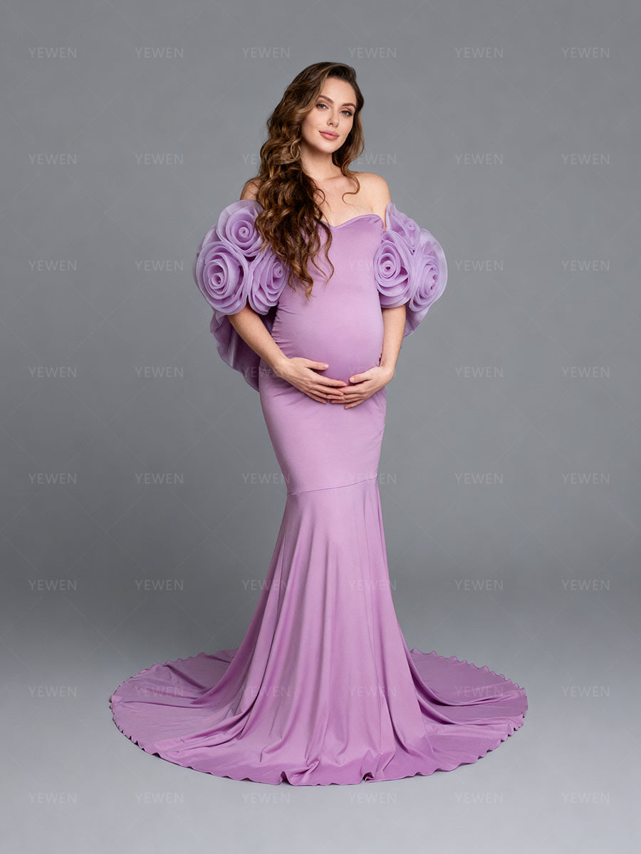 mermaid pregnancy dress Seindeal Ruffle One Shoulder Cut Out Two Piece Maxi Maternity for Baby Shower Pink Girls Baby SeinDeal Romantic and elegant gown with a train makes your photography more spectacular and attractive.Baby shower Purple Mermaid Maternity Dress with