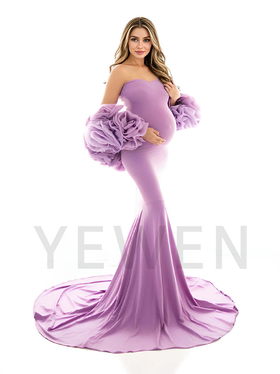 purple mermaid maternity dress Purple Mermaid Maternity Dress for Photoshoot With Sleeve Women Prom Babyshower