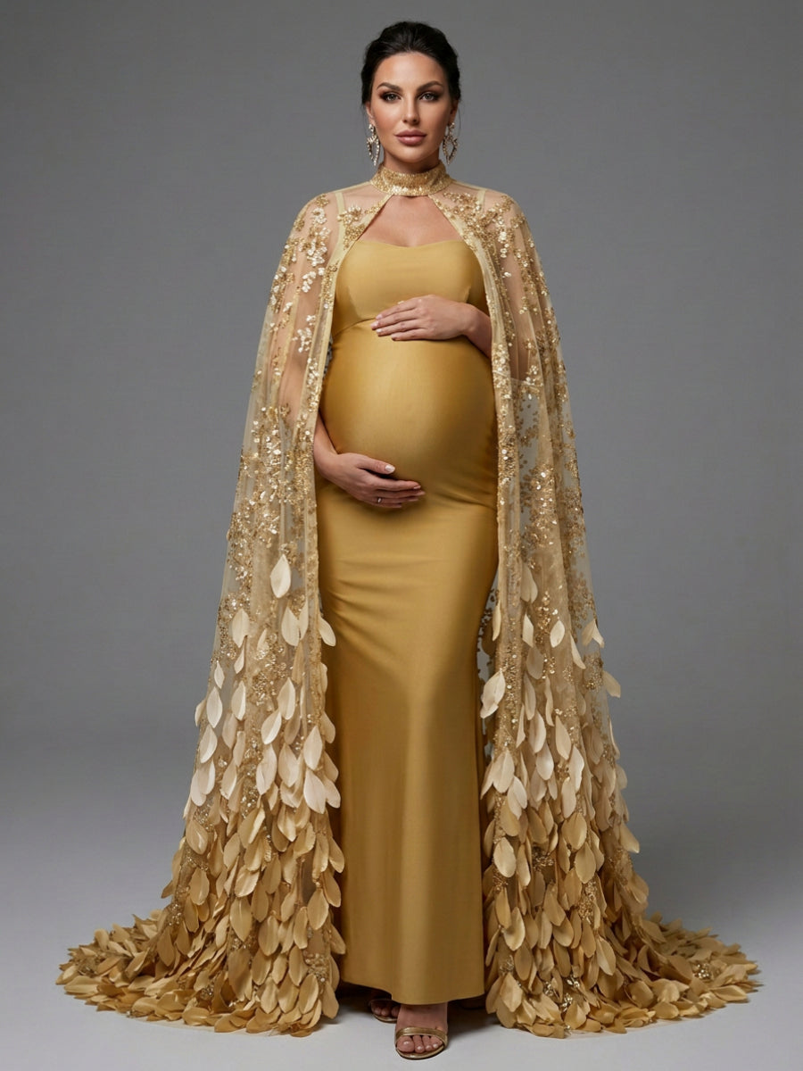 Strapless Maternity Photoshoot Gown with Sweeping Leaf Train YD260908