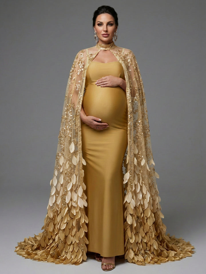 Strapless Maternity Photoshoot Gown with Sweeping Leaf Train YD260908
