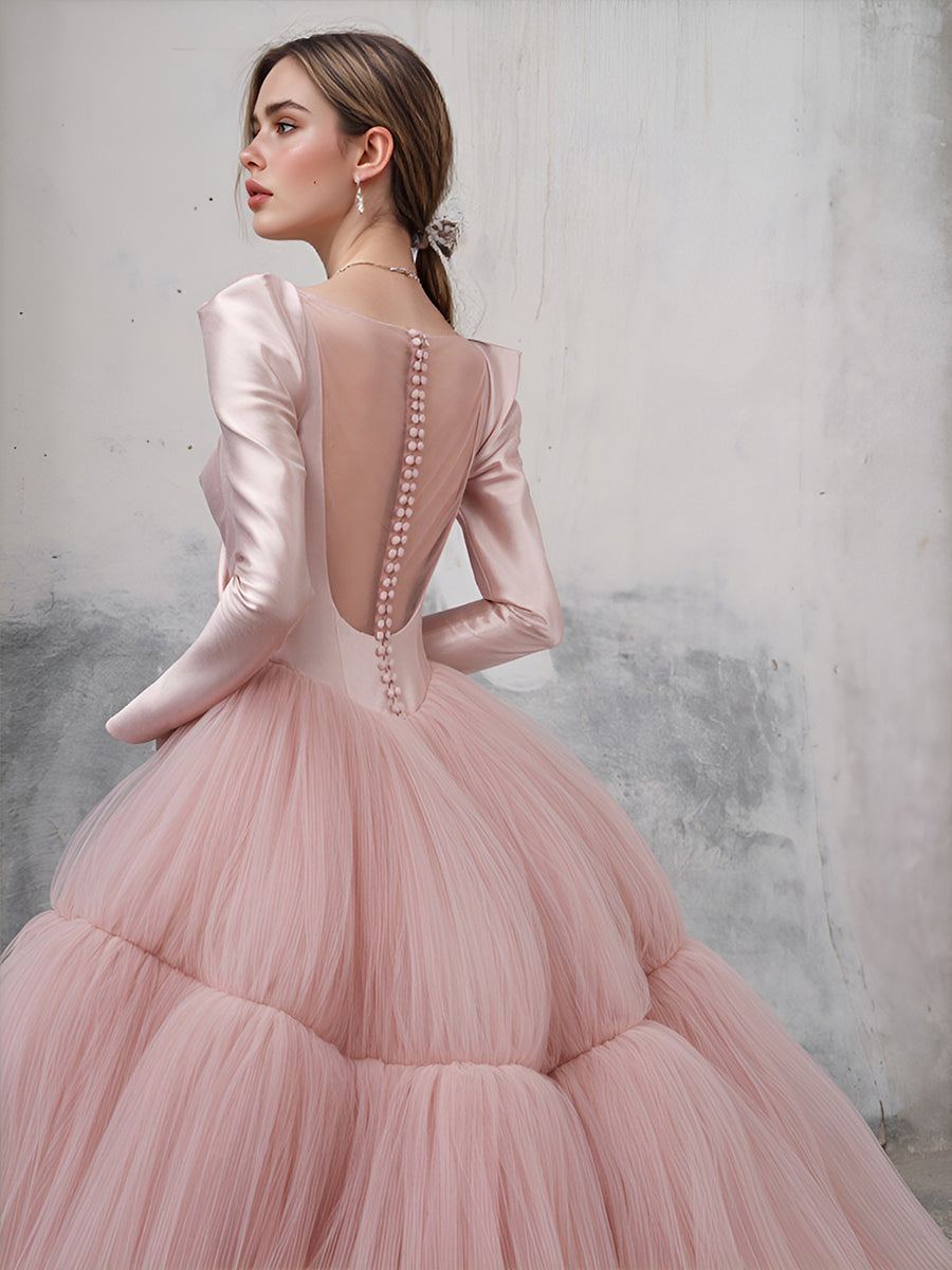 Soft Pink Event Dress Puffy Tulle Dress with Long Train Colorer Wedding Dress Photography Gown 20W / Custom Color