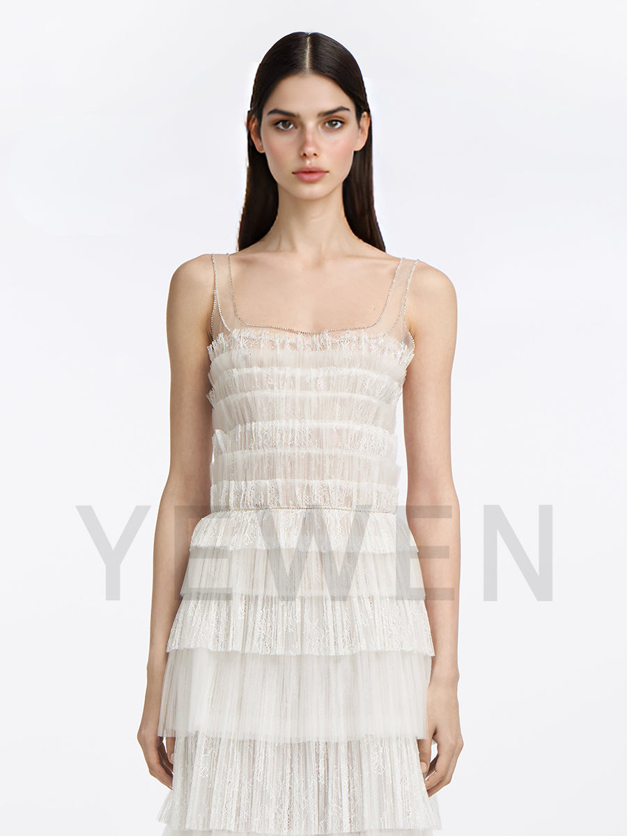 A Line Spaghetti Strap Lace Evening Dress Tulle Formal Party Dress