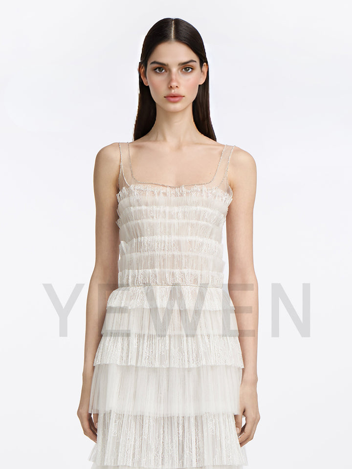 A Line Spaghetti Strap Lace Evening Dress Tulle Formal Party Dress