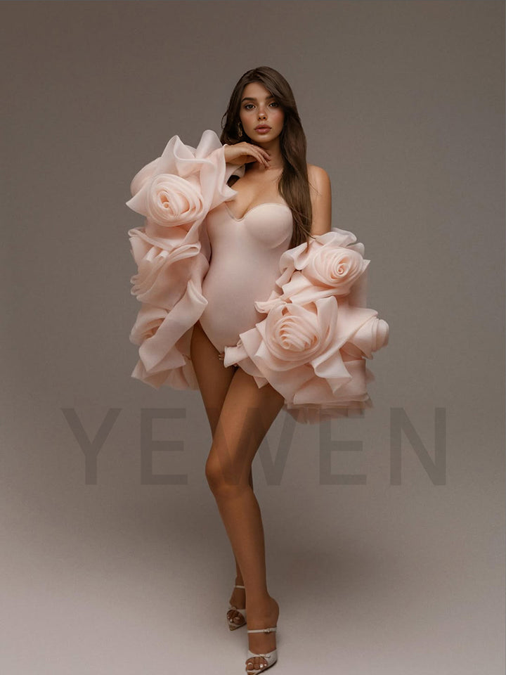 Maternity Organza 3D Flower Cape with Bodysuit Photoshoot Cape for Pregnant Women