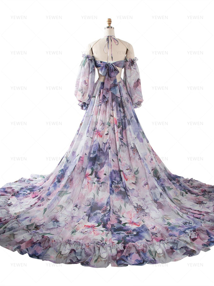 Bohemian Printed Chiffon Maternity Dress for Photoshoot Pregnancy Dress Photoshoot YW240526