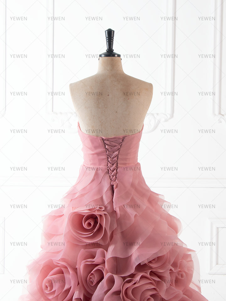 Strapless 3D Hand Rose Evening Dress Elegant Gown for Wedding Guest Party Dress YW260276
