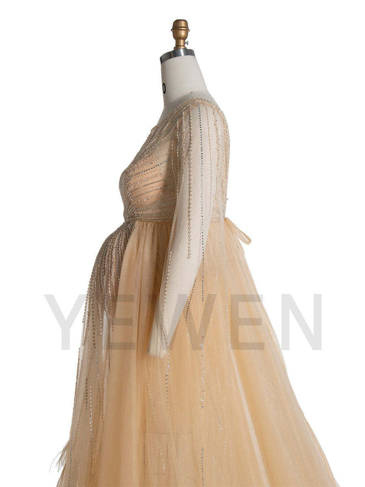 Hand-Beaded Maternity Dress for Photoshoot Elegant  Photography Gowns YW24074