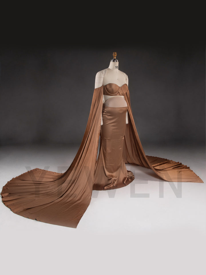 Two-Piece Strapless Draped Cape Maternity Photoshoot Gown YW260346