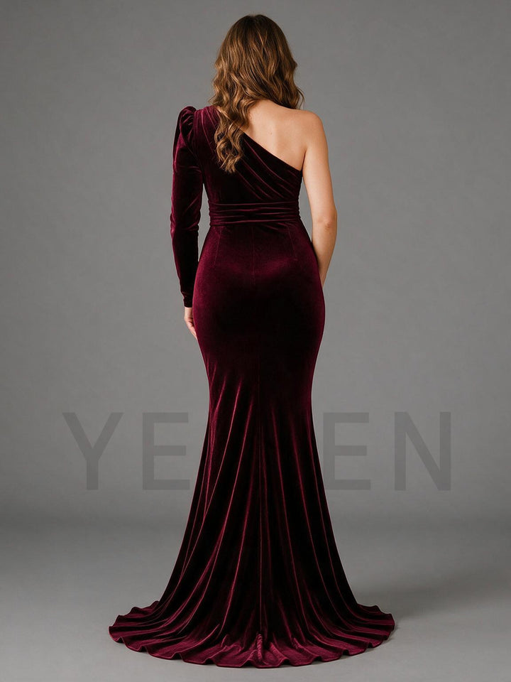 Burgundy Velvet Maternity Dress for Baby Shower High Slit Mermaid Gown