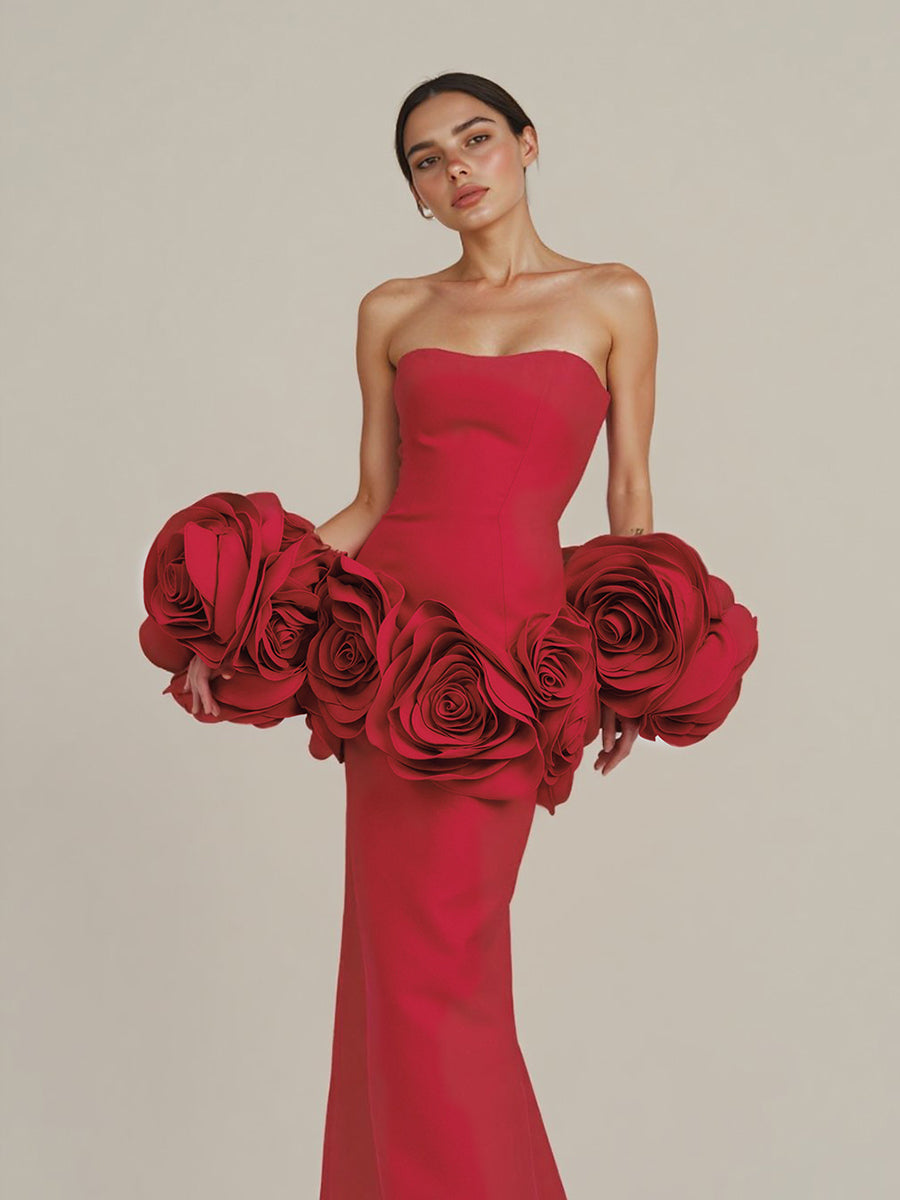 Custom Formal Dress with 3D Flower Waist and Cuff Handmade Design Elegant Mermaid Evening Gown for Wedding Party YEWEN Custom Formal Dress with 3D Flower Waist and Cuff Handmade Design Elegant Mermaid Evening Gown for Wedding Party YEWEN