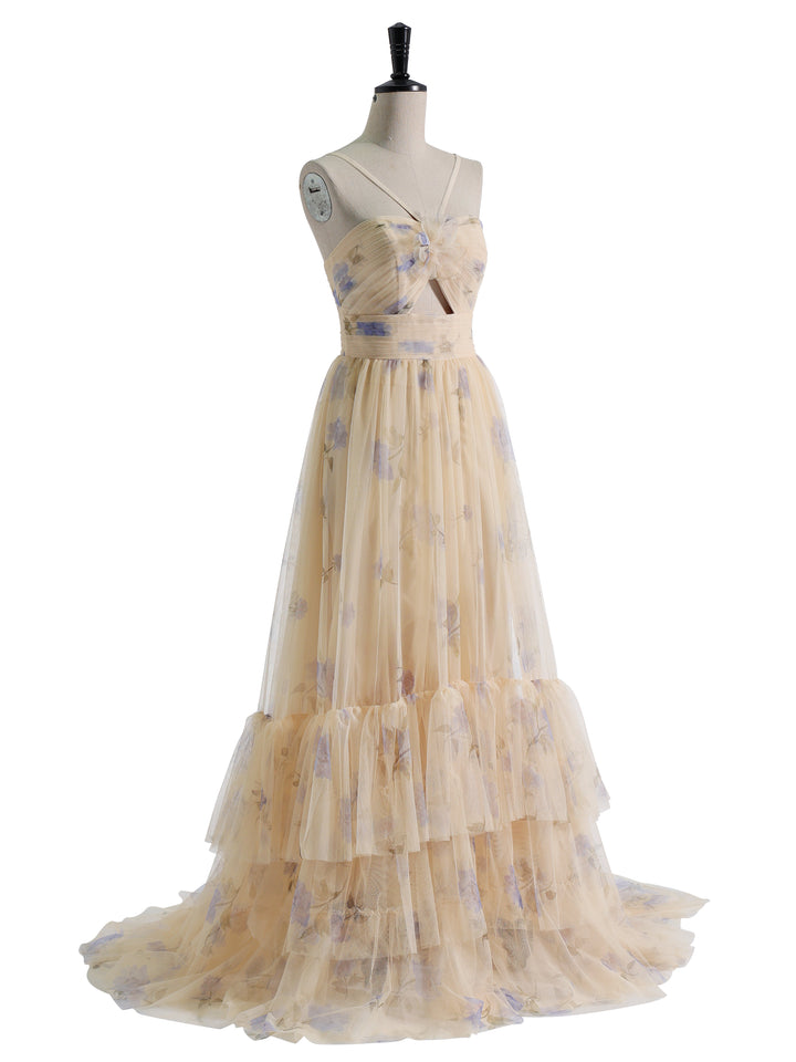 Printed Tulle A-Line Tiered Party Dress Photo Shoot Gown YE2537