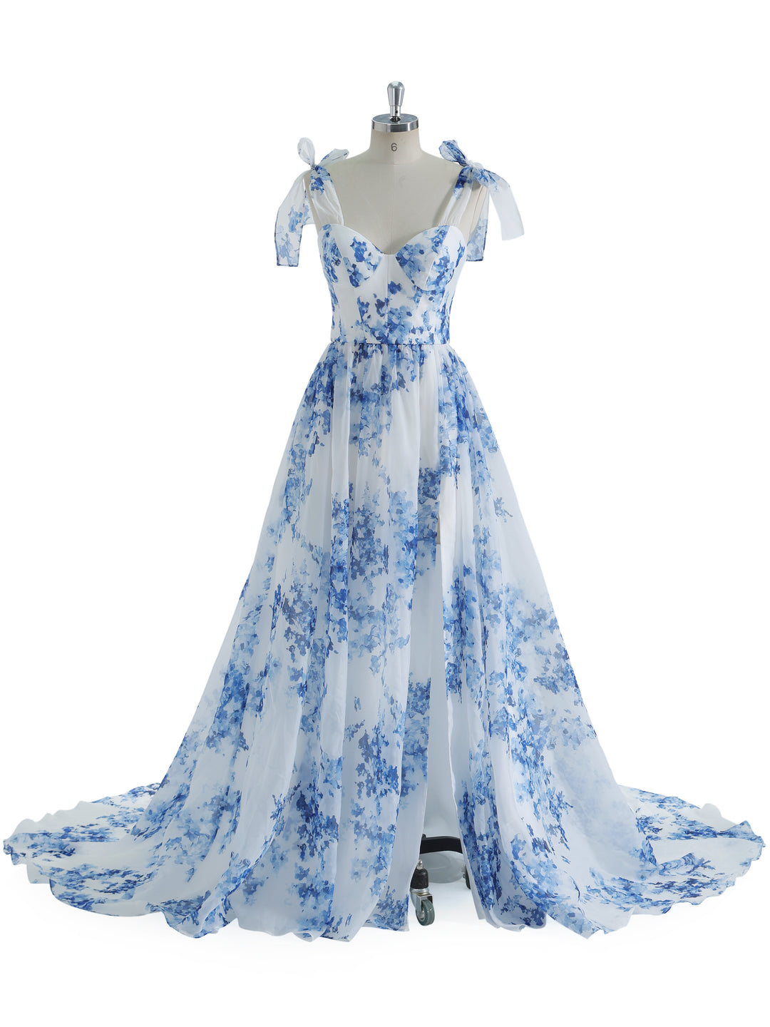 Blue Printing Organza Prom Dresses | A-line Sweetheart with Sweep Train yewendress Blue Printing Organza Prom Dresses | A-line Sweetheart with Sweep Train yewendress