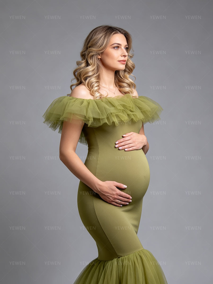Olive Mermaid Maternity Photography Dresses Maternity Baby Shower Dress for Mom