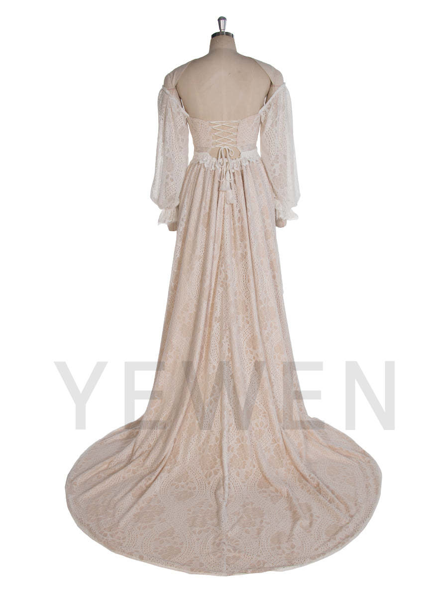 Bohe Lace Vintage Maxi Dress Long Sleeves Photoshoot Dress YW243117