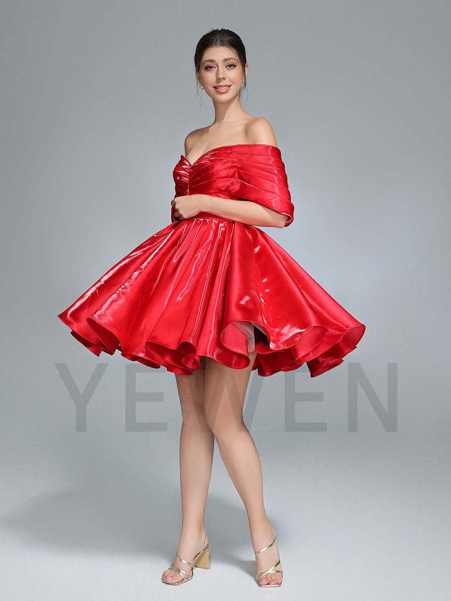 Short Homecoming Dresses Off Shoulder Red Christmas Holiday Party Dress YW243104