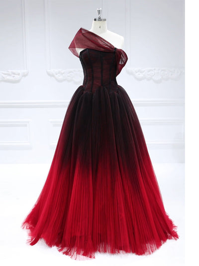 Tulle A-line, One-Shoulder , Ball Gown with Pleated Skirt,  A Corset Bodice