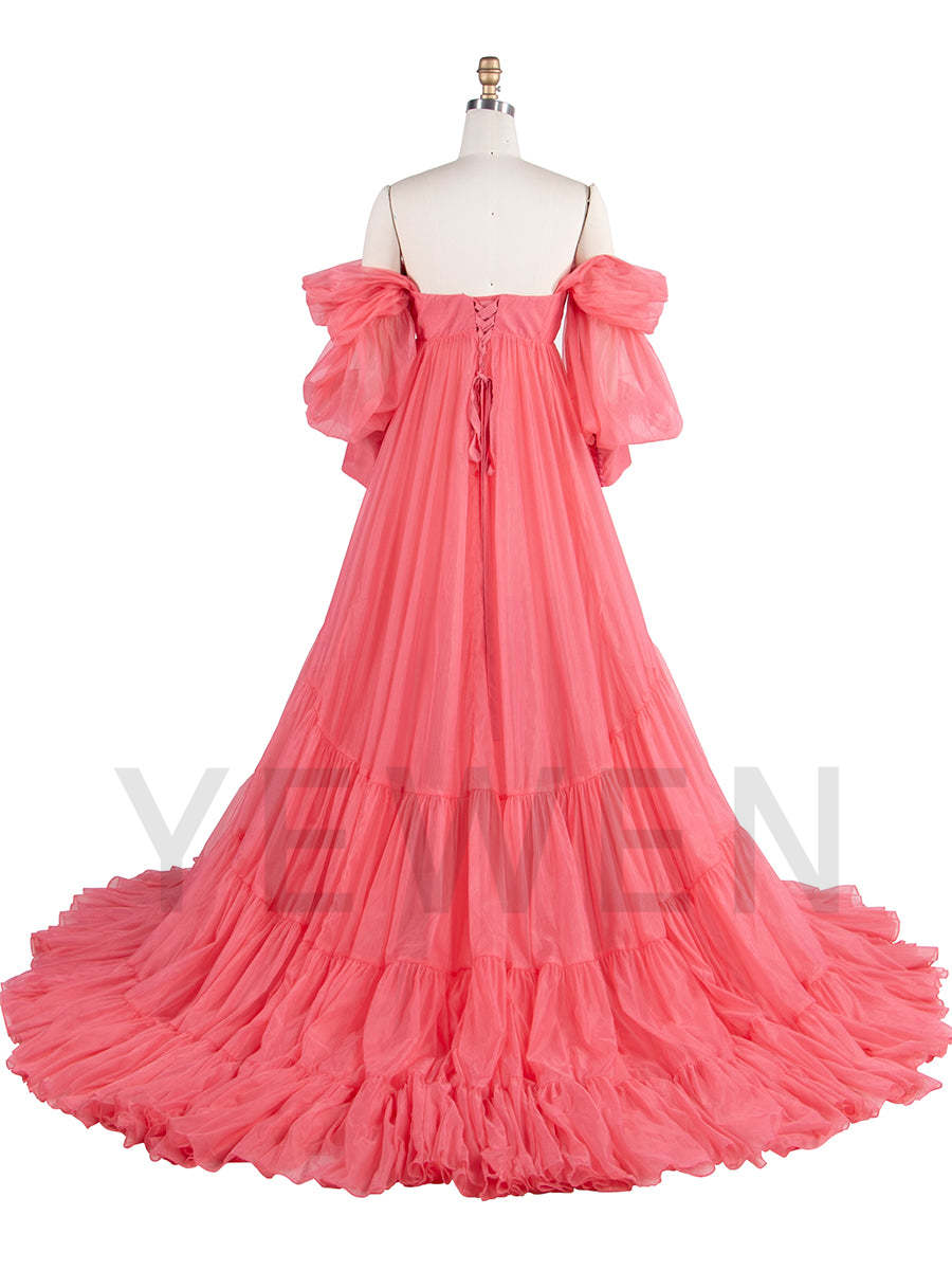 Off  The Shoulder Brown Maternity Photography Photo Shoot Dress YW240011