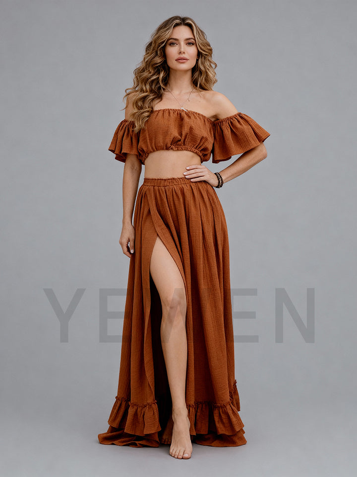 Boho Maxi Dress Two-Piece Vintage Top & Skirt