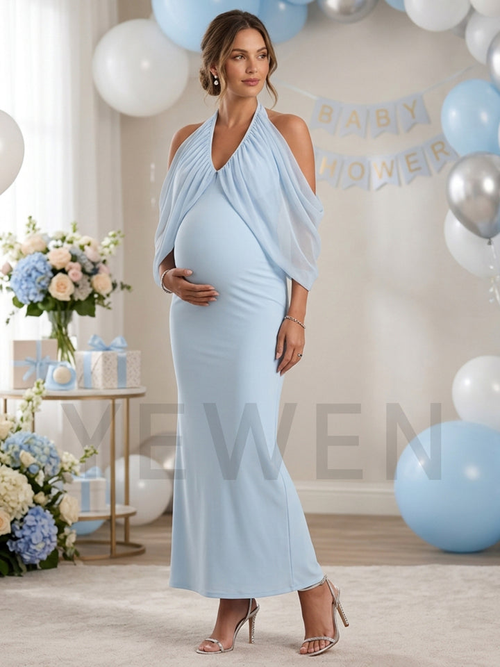 Halter V-Neck Cold Shoulder Maternity Dress for Baby Shower YM261005