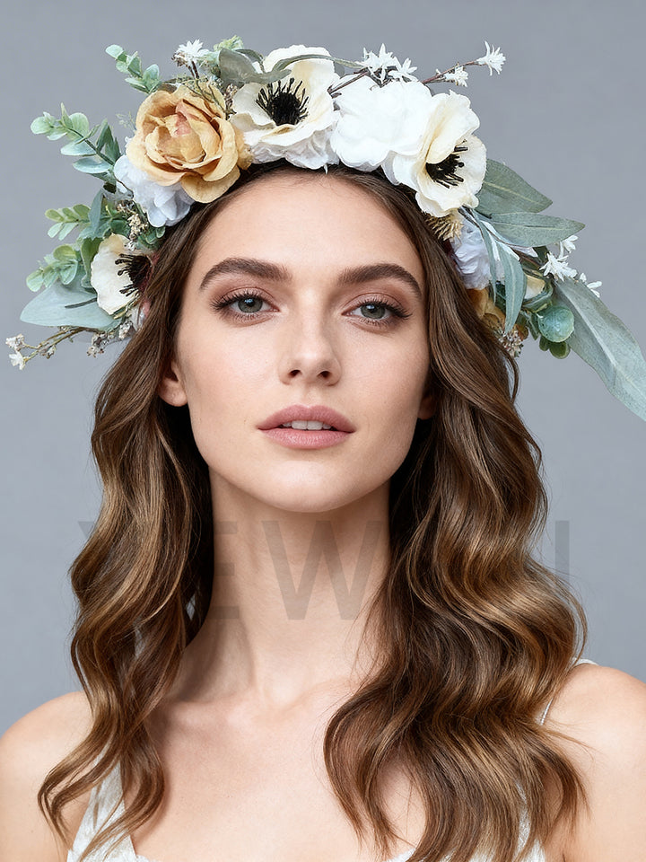 Hair Accessories Elegant Flower Crown Headdress for Women Bohemian Bridal Hair Accessories Floral Wreath YW2603041D