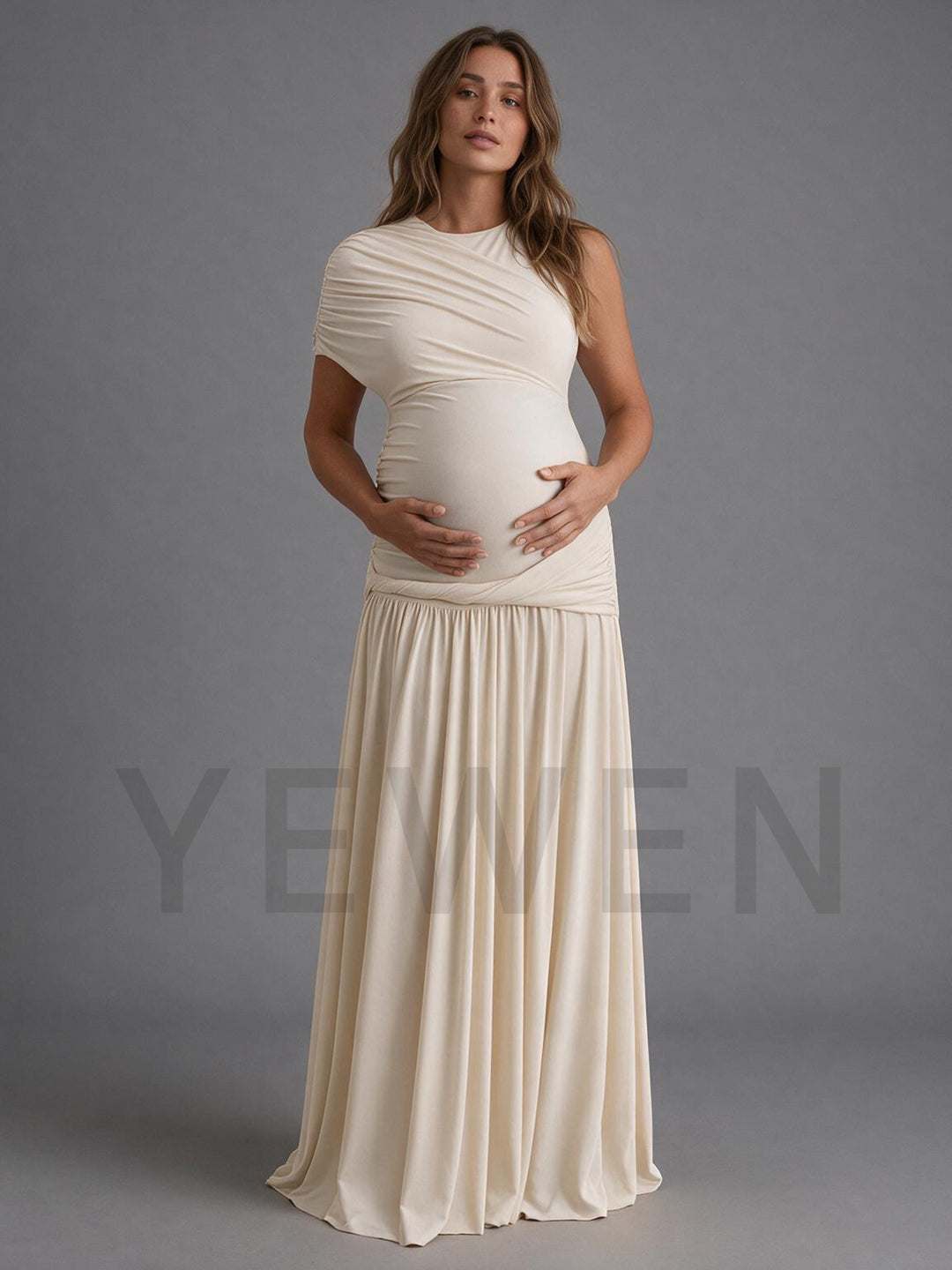 One-Shoulder Draped Ruched Maternity Dress for Baby Shower