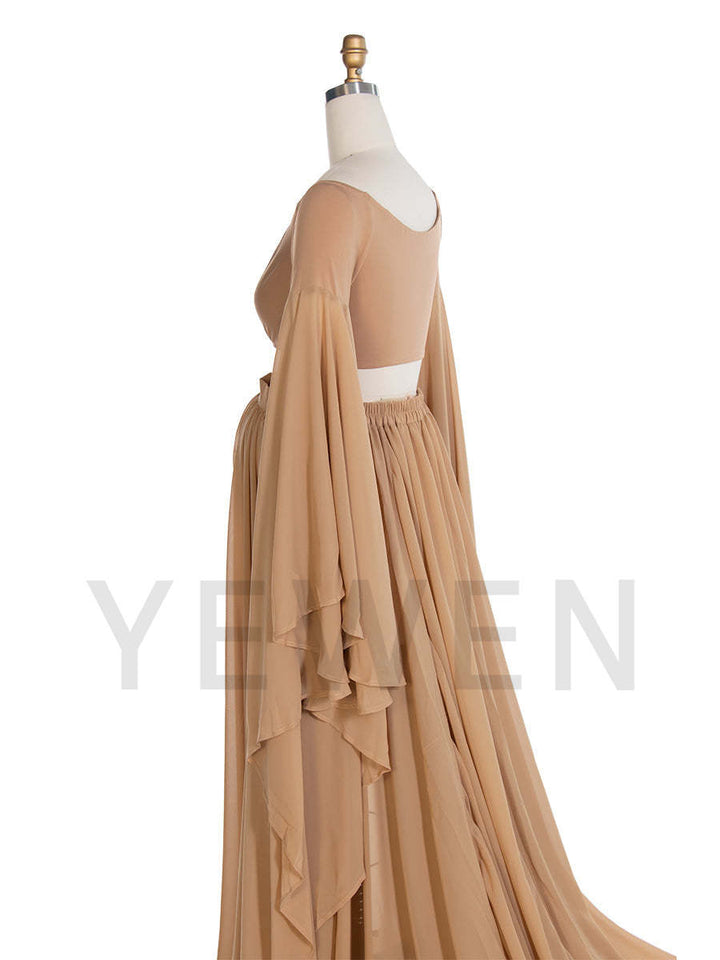 Fall Maternity Dress for Pictures Ruffled Sleeves Maternity Long Train Dress Boho Dress for Photohoot YW243111