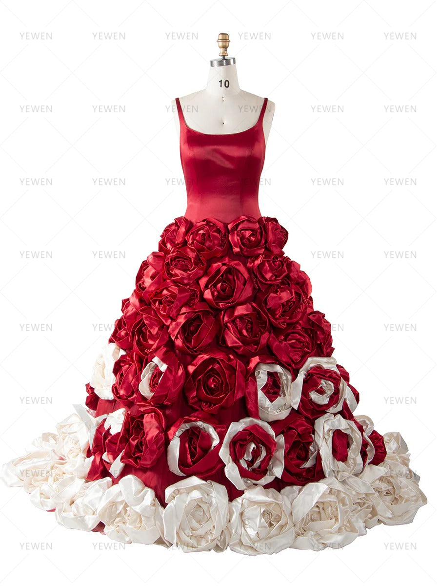 Elegant Red and White Rosette A Line Ball Gown Wedding Dress Special Occasion Dresses Photography Bridal Gown Photoshoot Dress YW251060 yewendress Elegant Red and White Rosette A Line Ball Gown Wedding Dress Special Occasion Dresses Photography Bridal Gown Photoshoot Dress YW251060 yewendress
